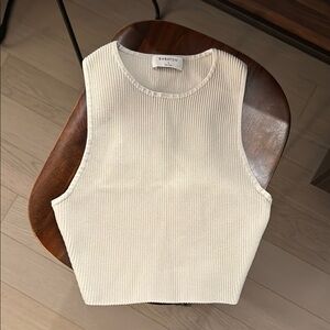 Aritzia Cream Ribbed Sleeveless Crop Top